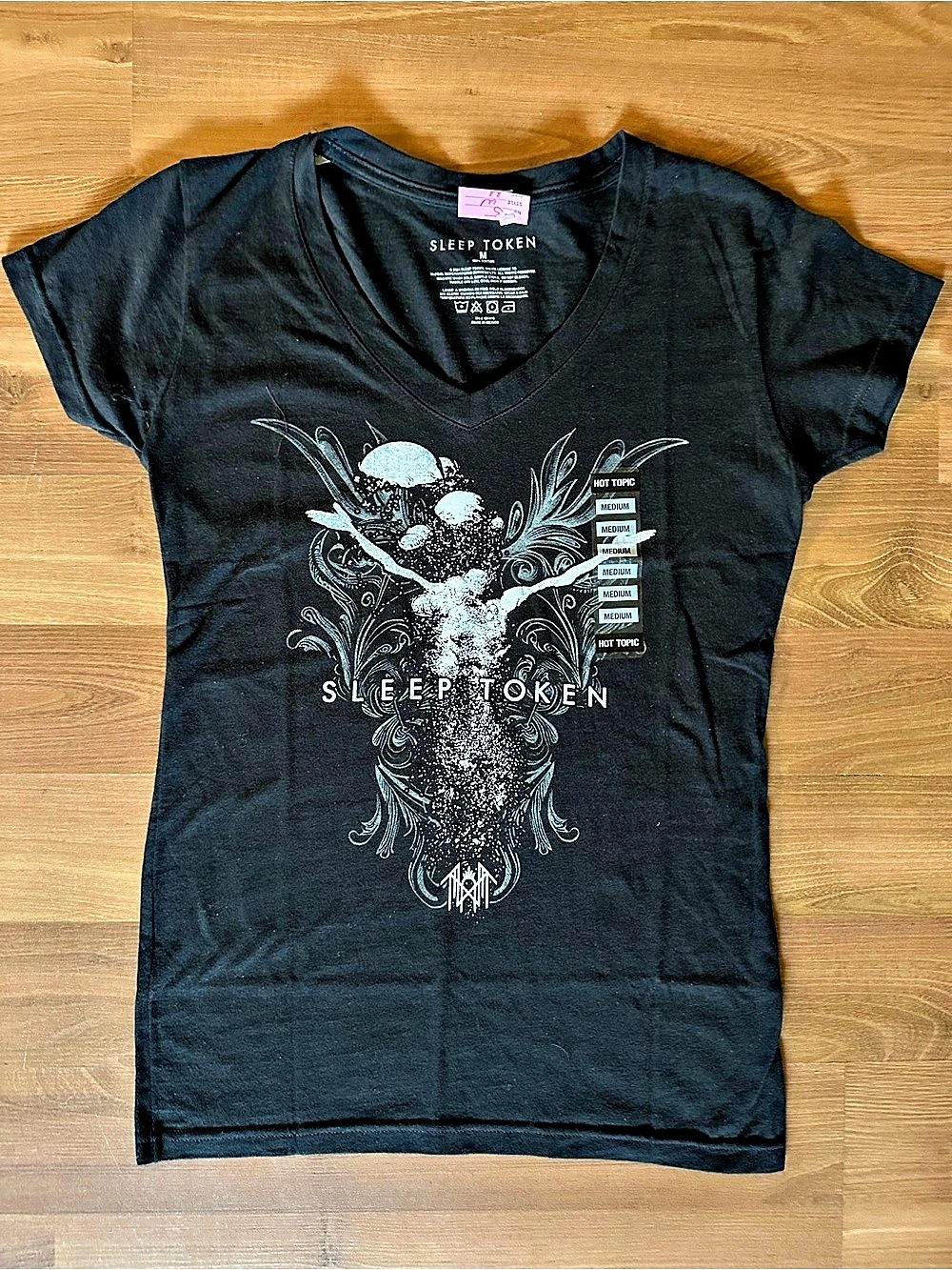 🆕 Sleep Token Band V-Neck T-Shirt Graphic Tee Black & White Medium
